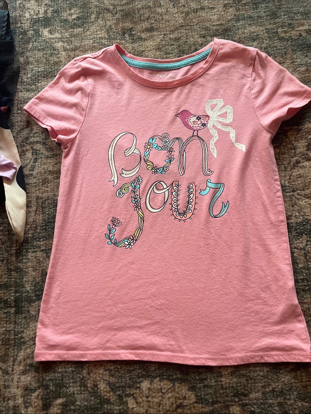GAP Girls Pink 'Bon Jour' Graphic Short Sleeve Tee